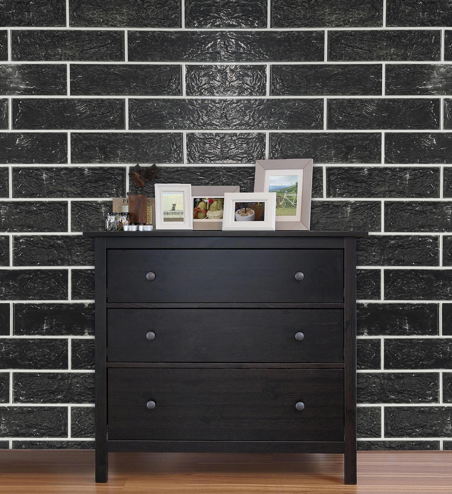  Panou decorativ autoadeziv 3D pentru perete model caramida neagra