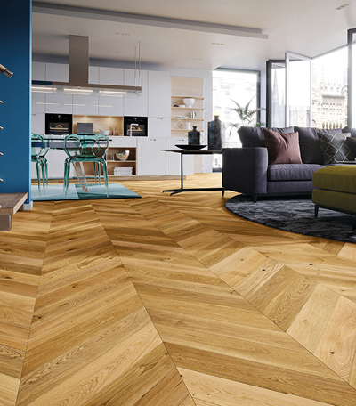 Parchet triplustratificat STEJAR CARAMEL CHEVRON 130 Pure Classico Barlinek