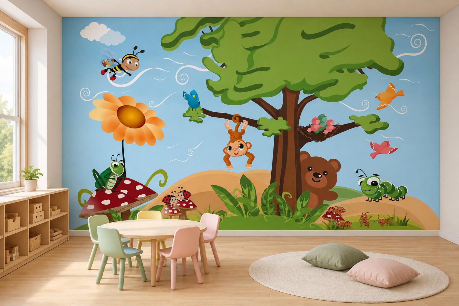 Tapet printat din fibra de sticla Systexx Active Print model mural animale gradinita